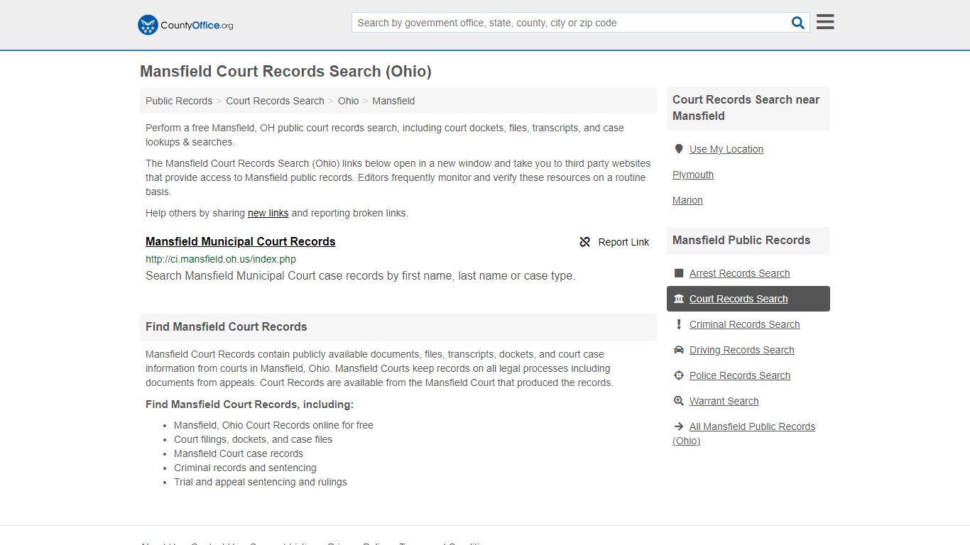 Mansfield Court Records Search (Ohio) - County Office